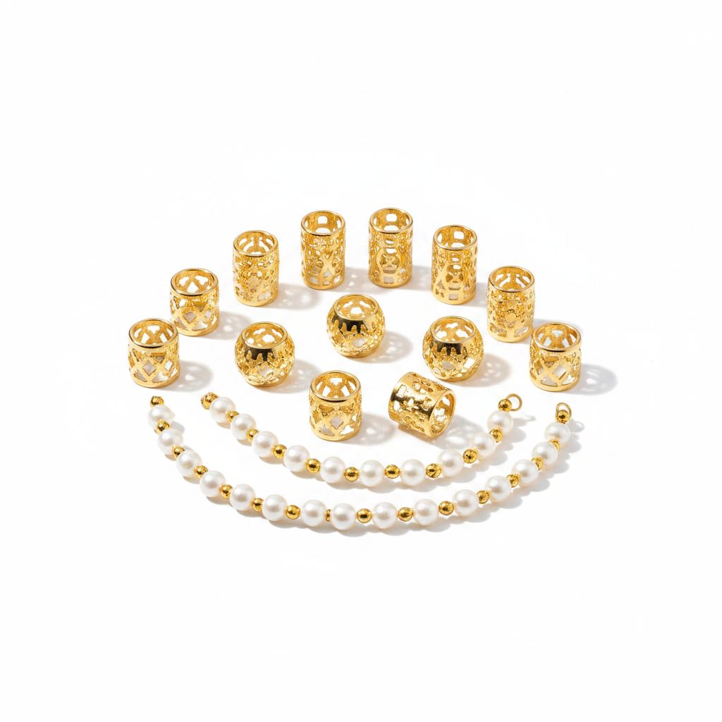 Gold Stone Pearl Hair Beads Product Focus