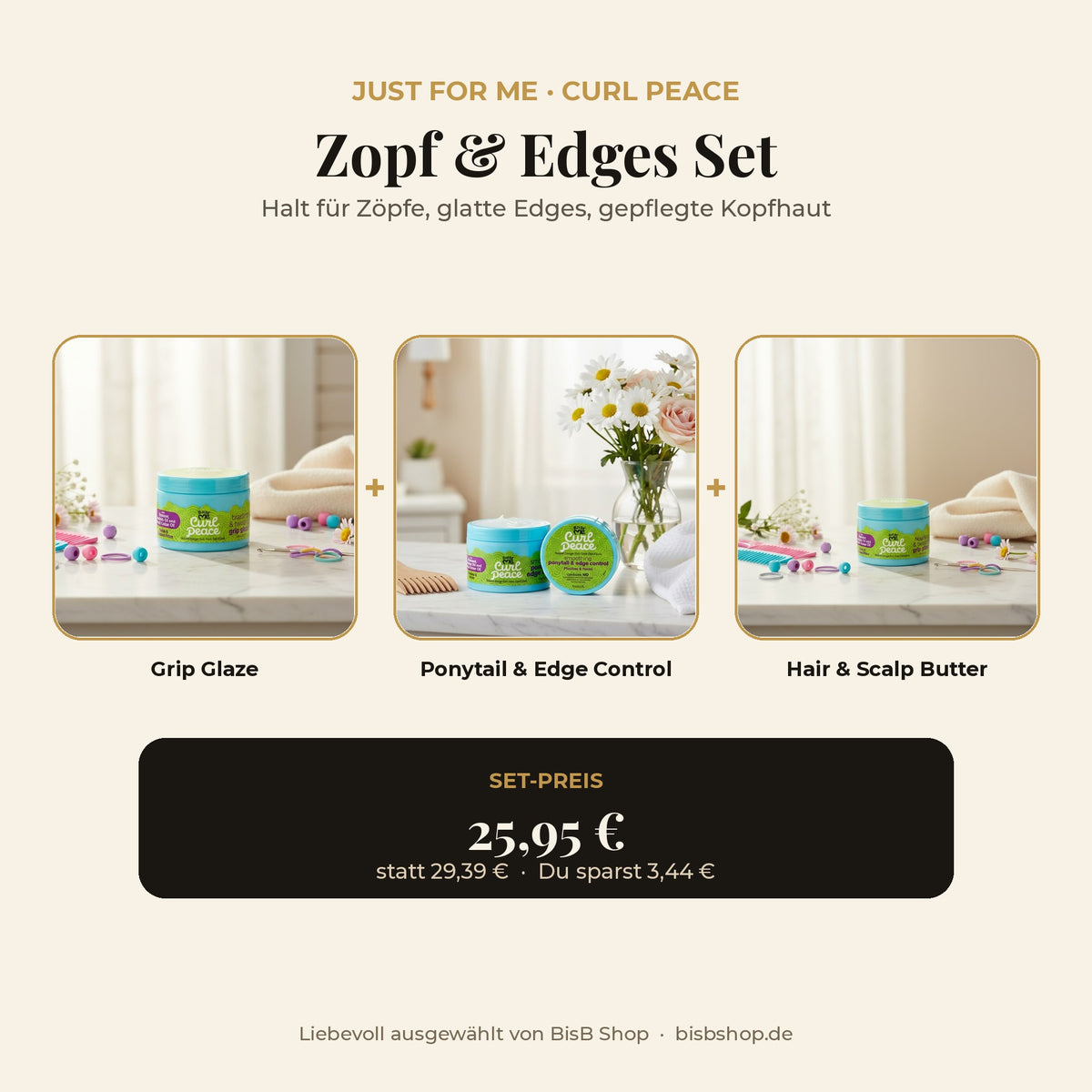 Just For Me Zopf & Edges Set – Grip Glaze, Ponytail & Edge Control und Hair & Scalp Butter