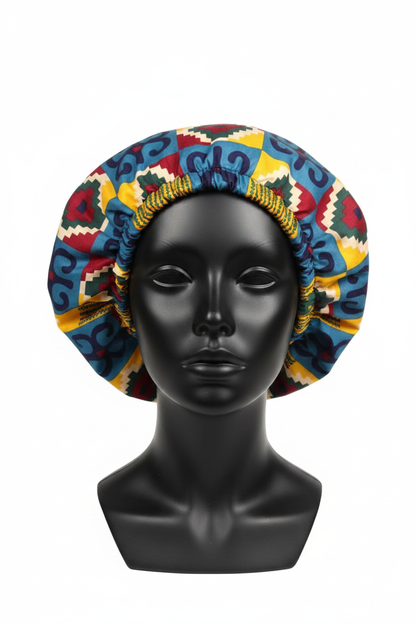 Kente Bonnet on Black Mannequin