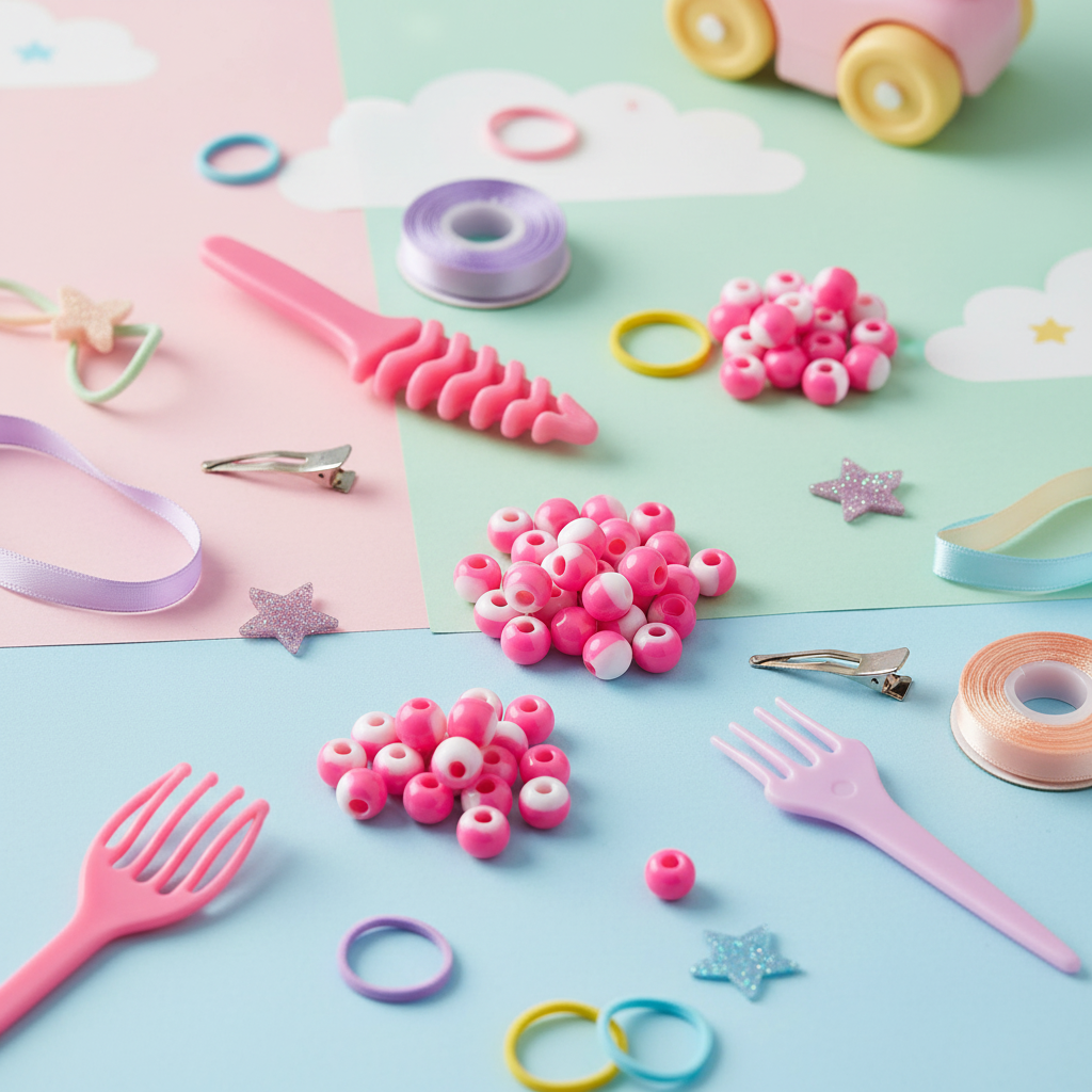 Pink White Kids Hair Beads