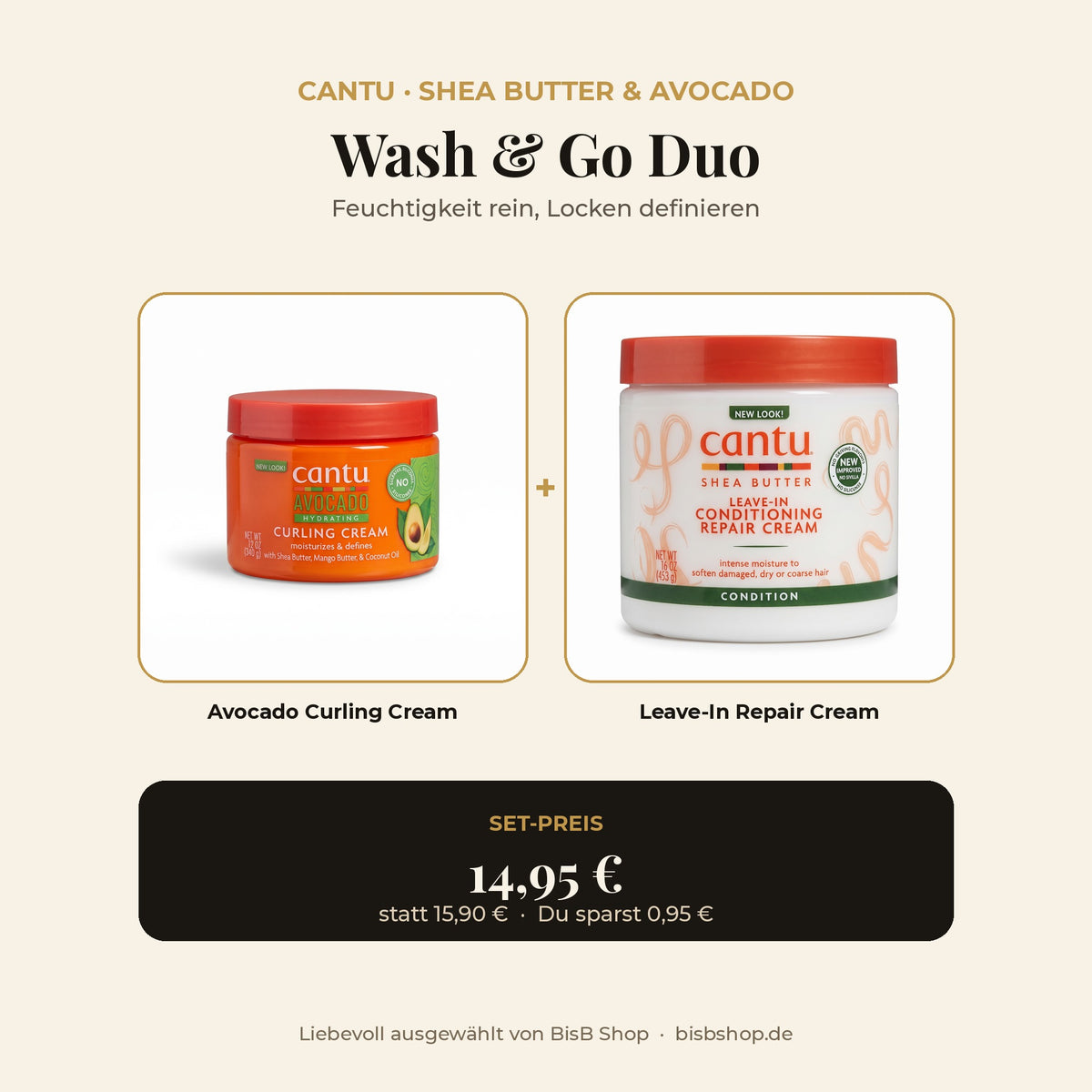 Cantu Wash & Go Duo – Avocado Curling Cream und Leave-In Repair Cream im Set