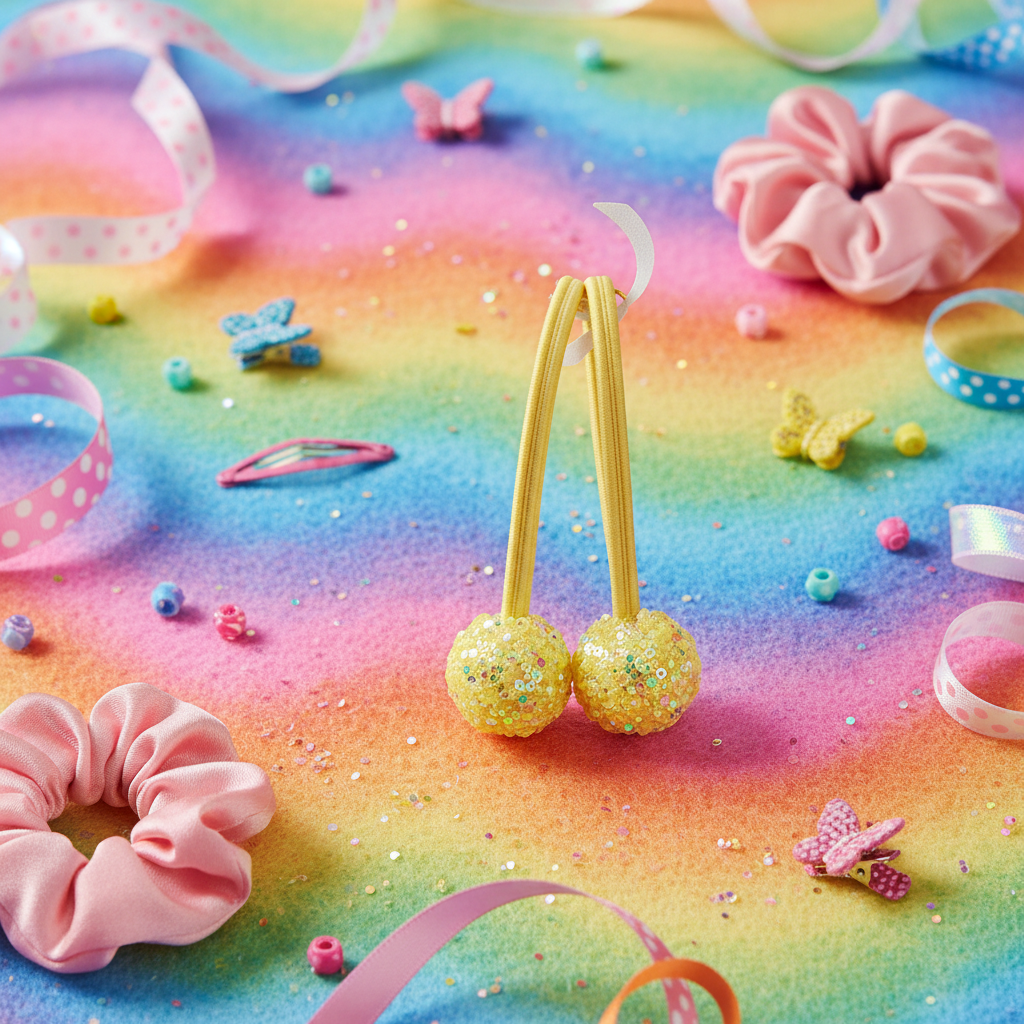 Yellow Glitter Sequin Bead Hair Ties